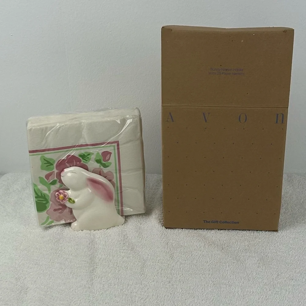 NIB - VTG Avon Bunny Napkin Holder with 25ct Napkins(unopened)Floral Design
